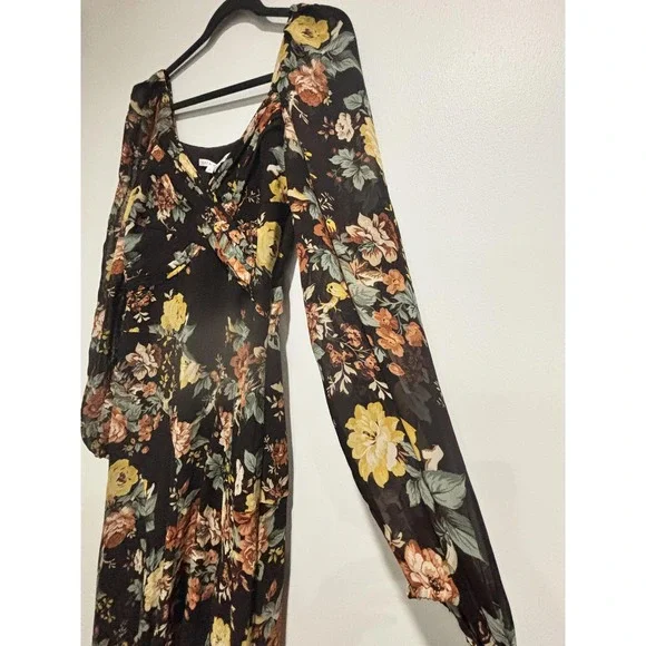 Veronica Beard Avani Dress Womens 6 Oxblood‎ Multi Silk Floral Maxi Long Sleeve